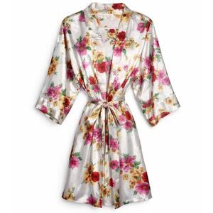 Gorgeous Victoria’s Secret Gold Label Satin Floral Wrap Robe Womens Size Large
